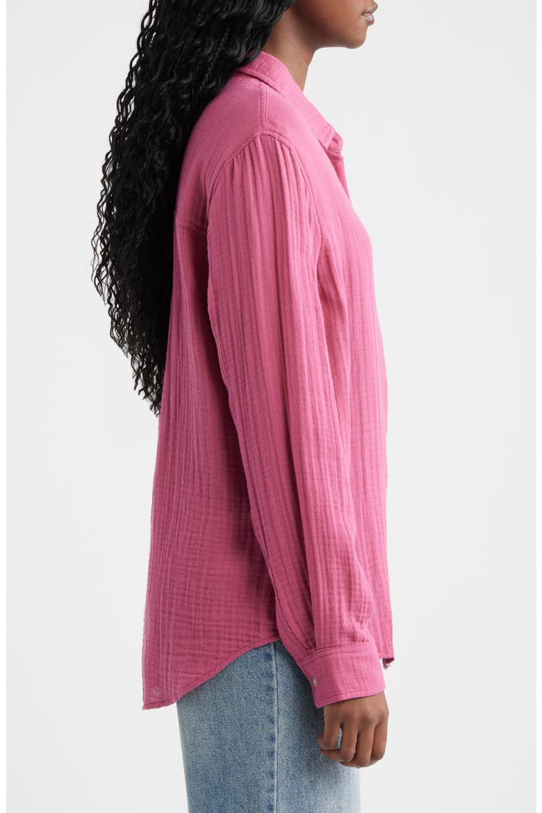 Ellis Organic Cotton Gauze Button-Up Shirt, Alternate, color, DARK ROSE