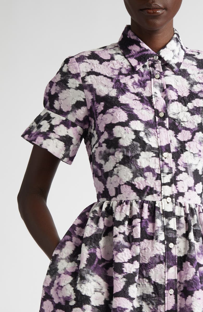 Erdem Floral Matelassé Shirtdress, Alternate, color, Havelock Blossom Lilac