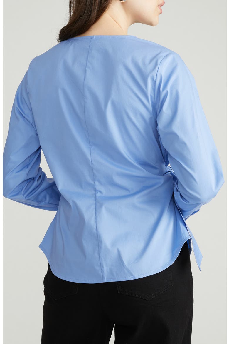 Stretch Cotton Blend Poplin Wrap Top, Alternate, color, LIGHT BLUE