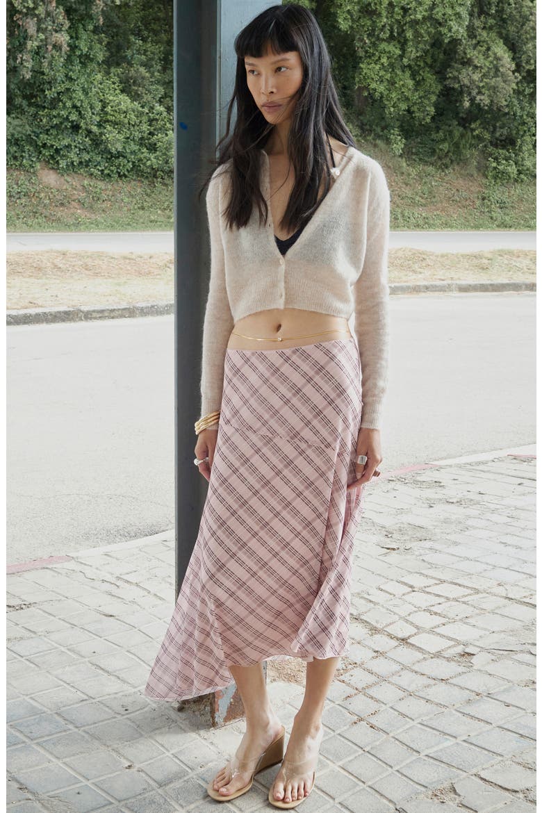 Checked Asymmetric Skirt, Alternate, color, PINK