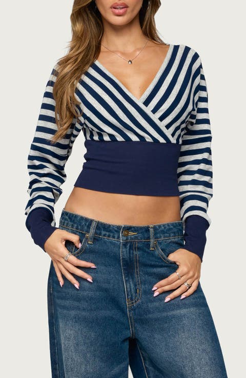 Keeva Striped Surplice Top