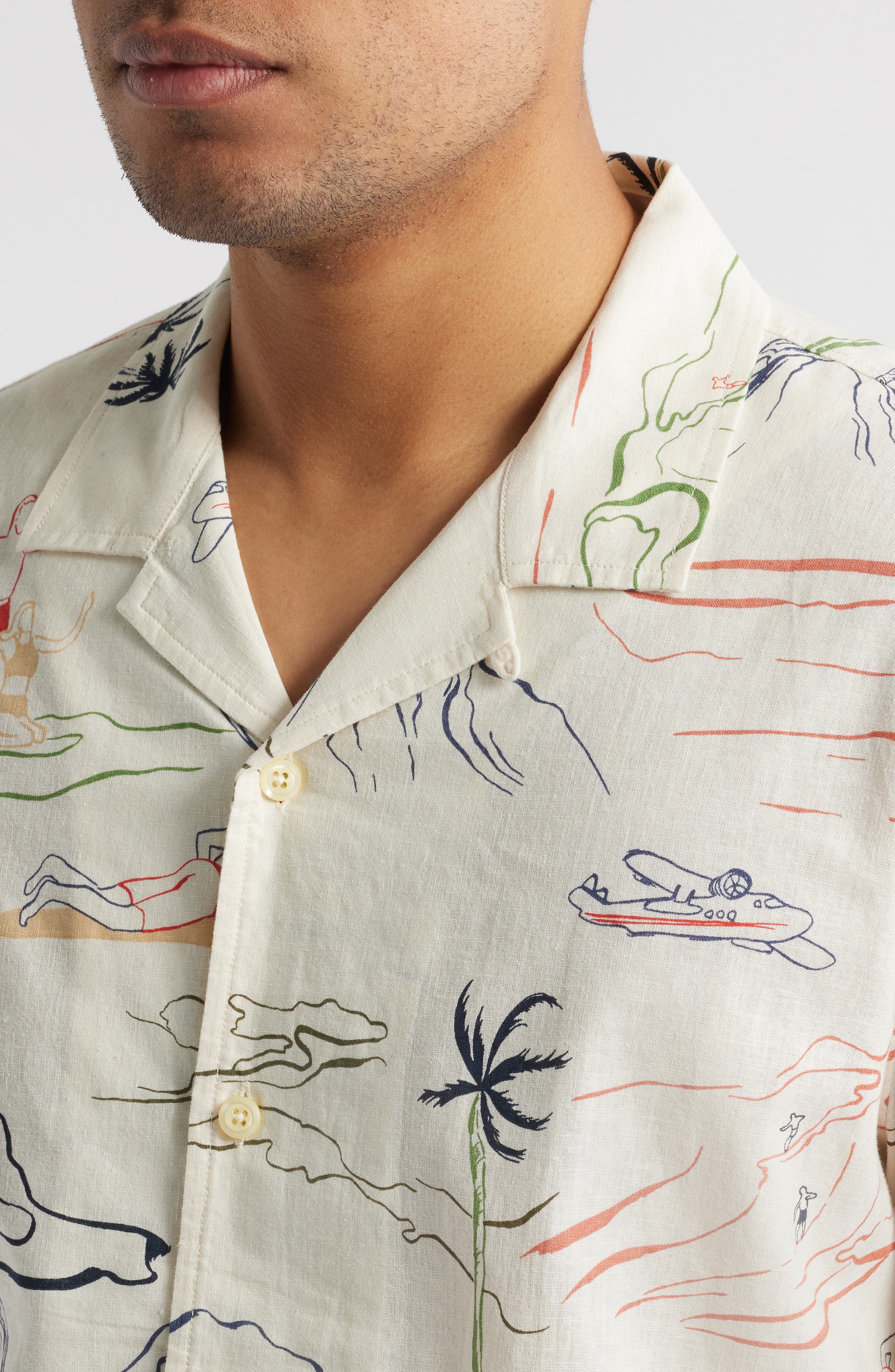 Tropical Print Linen & Cotton Camp Shirt - image 2