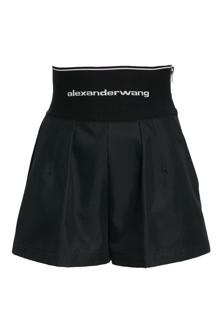 Logo Waist Pleated Safari Shorts, Alternate, color, BLACK