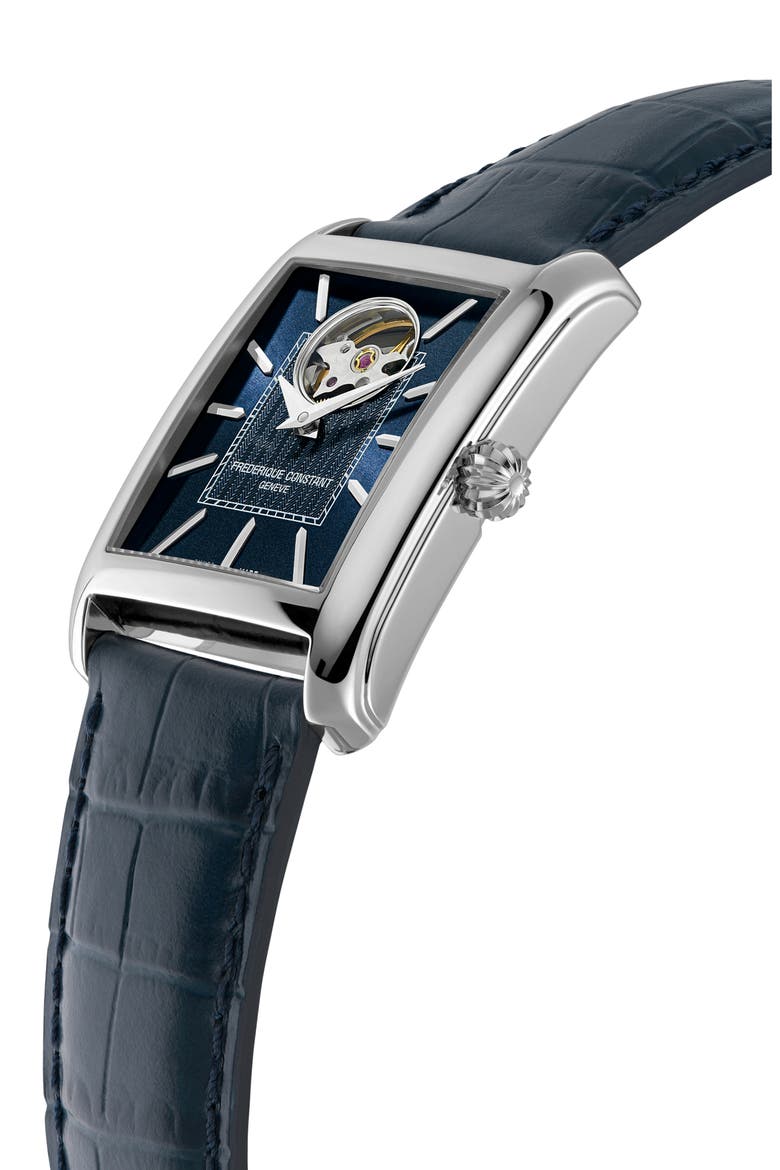 Classics Carrée Open Heart Blue Leather Strap Watch, 34.4mm x 33.3mm, Alternate, color, BLUE