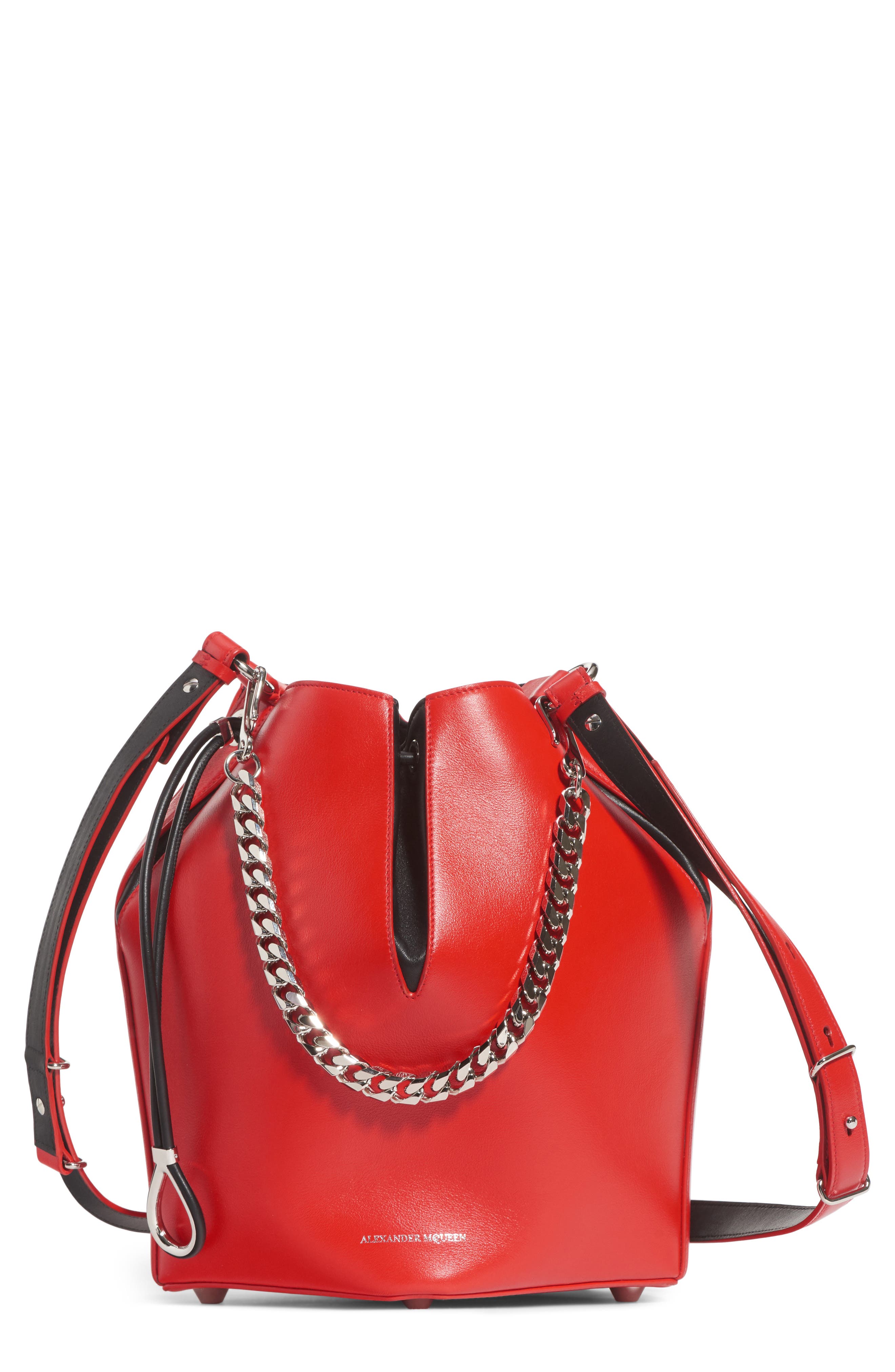 McQueen Alexander McQueen Leather Bucket Bag, Main, color, 