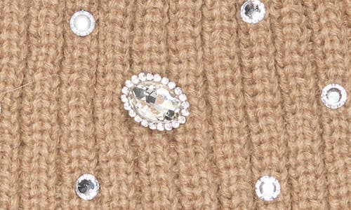 Nanette Lepore Rhinestone Beanie With Faux Fur Pompom In Brown