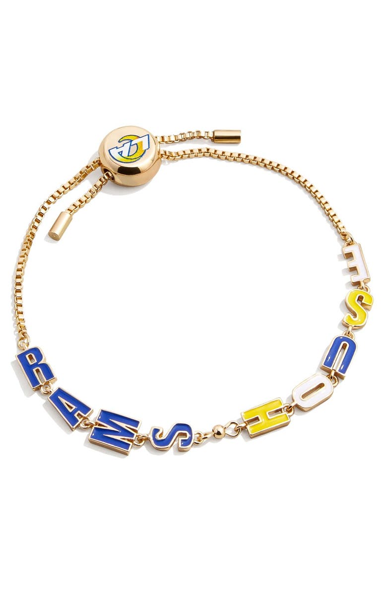 BaubleBar Gold Los Angeles Rams Slogan Pull-Tie Bracelet, Main, color, 