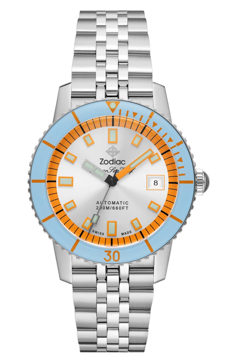 Zodiac Compression Diver Automatic Stainless Steel Watch, 40mm, Main, color, Silver