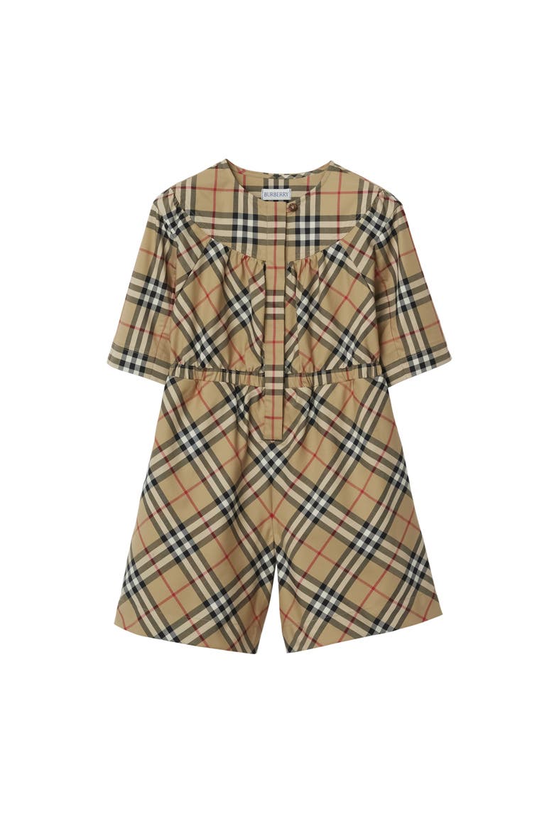 Check Stretch Cotton Playsuit, Main, color, Archive beige