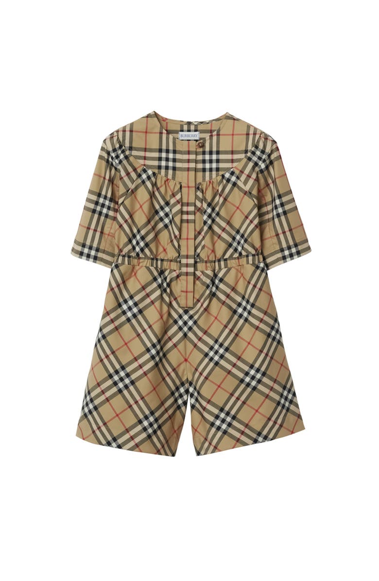 Burberry Check Stretch Cotton Playsuit, Main, color, 
