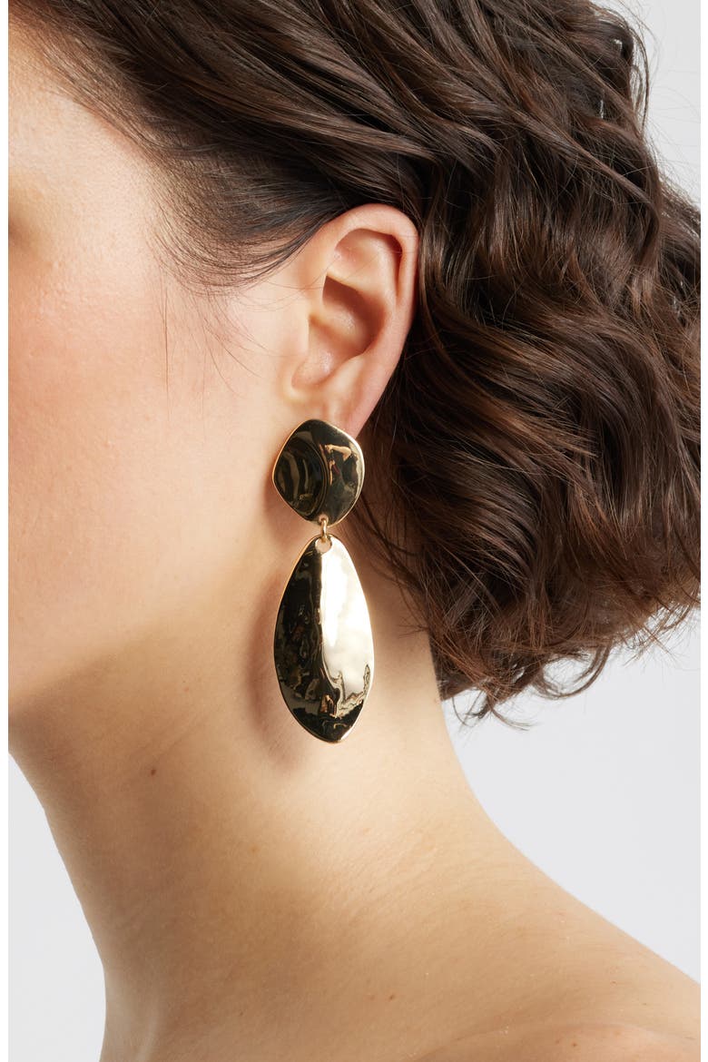 Molten Teardrop Earrings, Alternate, color, GOLD