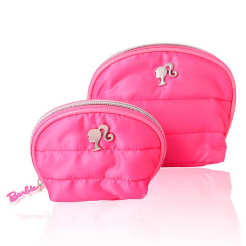 Pink Quilted Makeup Bag Set, Large and Small