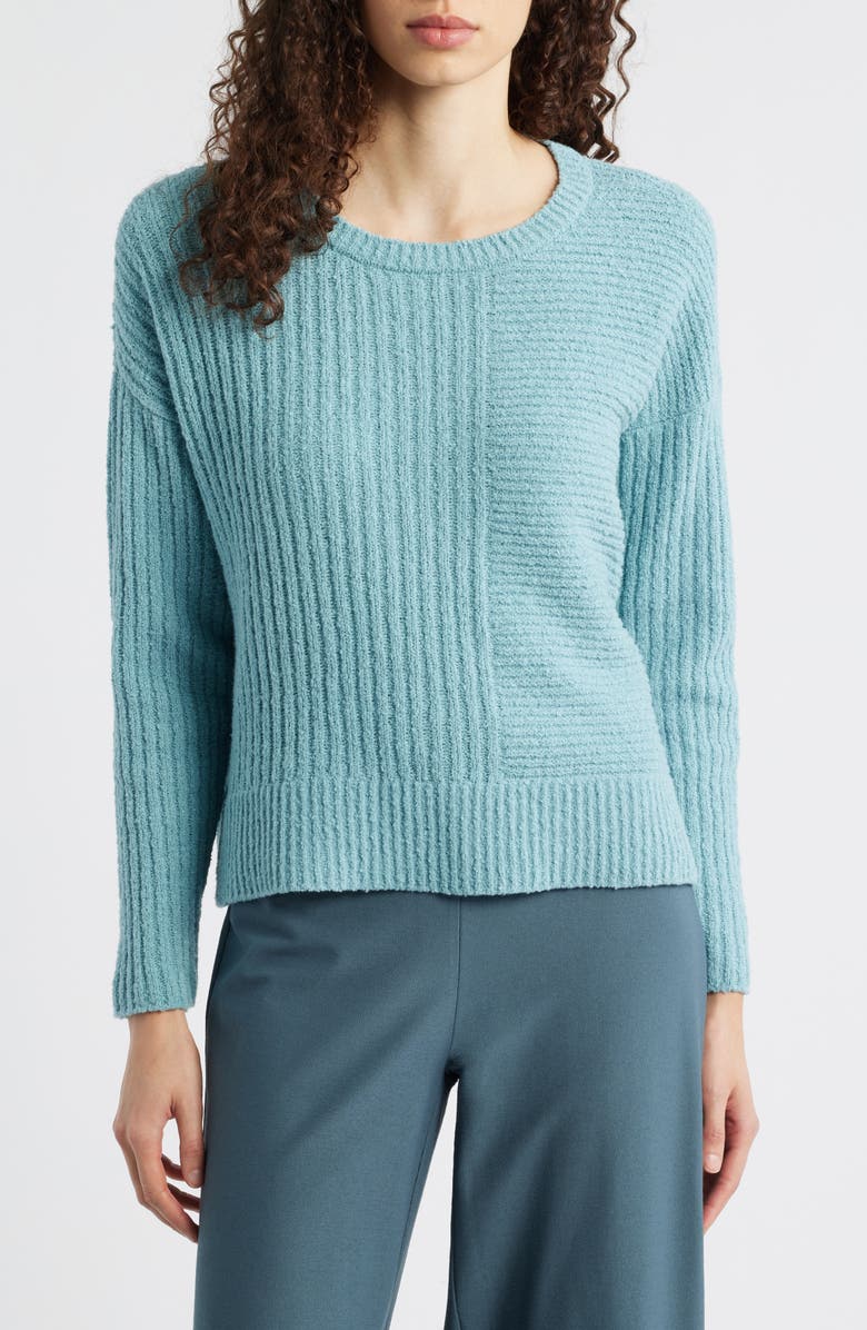 Eileen Fisher Crewneck Rib Organic Cotton Blend Sweater, Main, color, Seafoam
