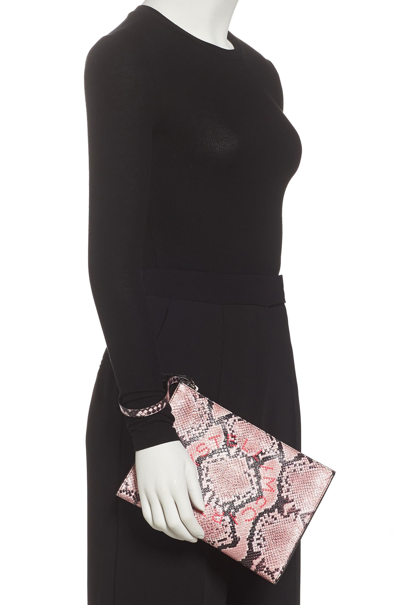 Stella McCartney Snake Print Faux Leather Clutch, Alternate, color, 