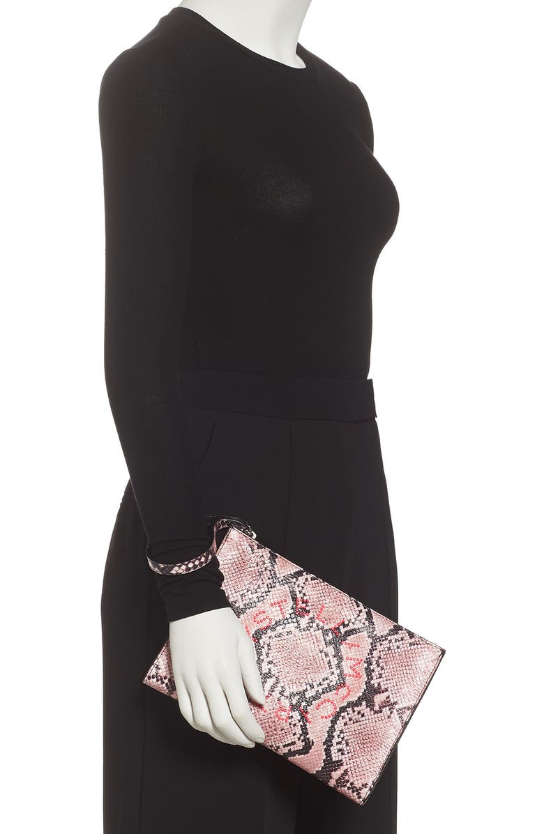 Stella McCartney Snake Print Faux Leather Clutch, Alternate, color,