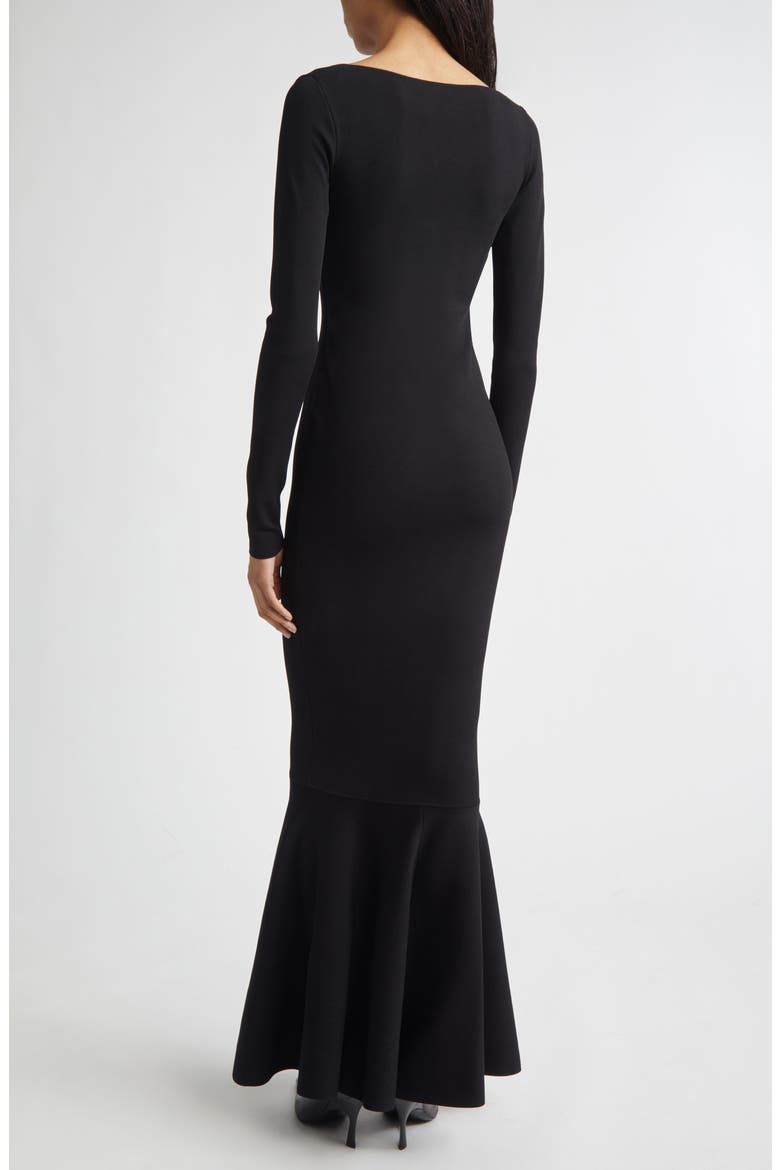 Long Sleeve Compact Knit Mermaid Gown, Alternate, color, BLACK