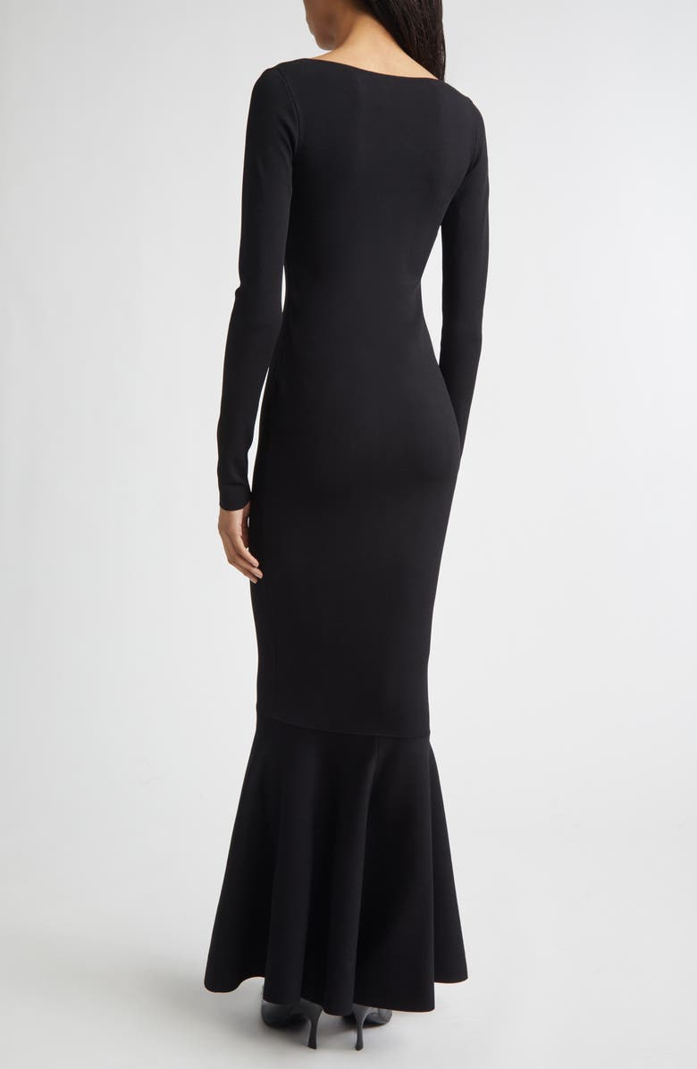 Stella McCartney Long Sleeve Compact Knit Mermaid Gown, Alternate, color, Black