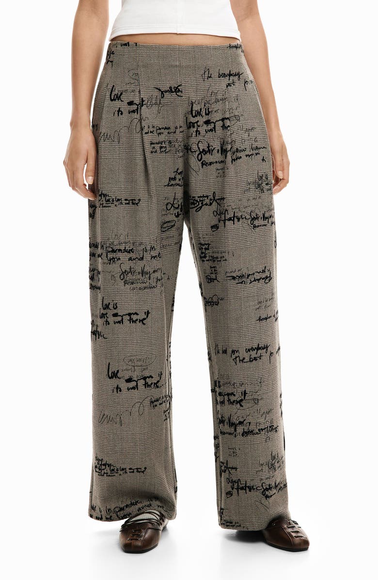 Desigual Check Print Pleat Front Pants, Main, color, 