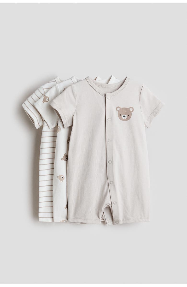 H&M 3-pack Short Sleepsuits, Main, color, Cream/Bears