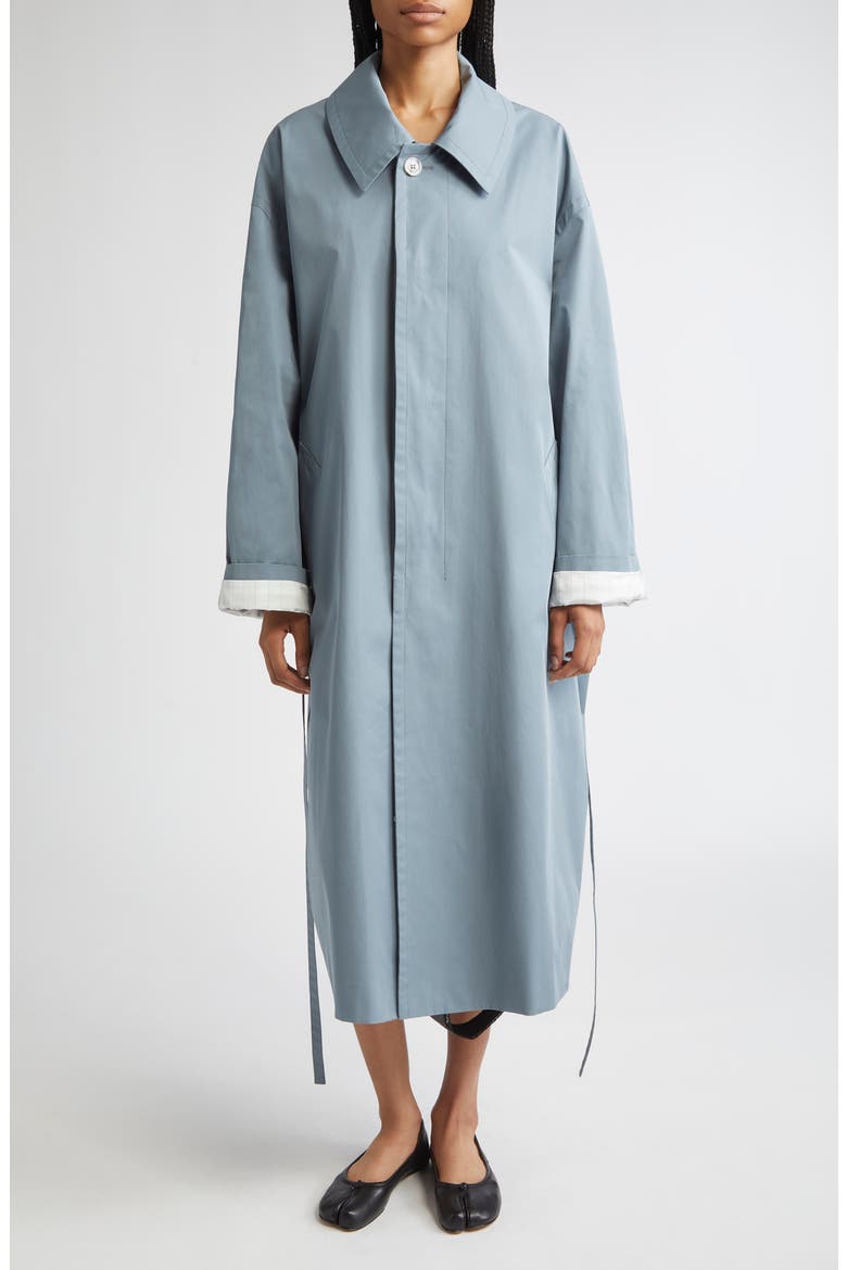 Water Repellent Cotton Gabardine Raincoat, Main, color, GREY BLUE