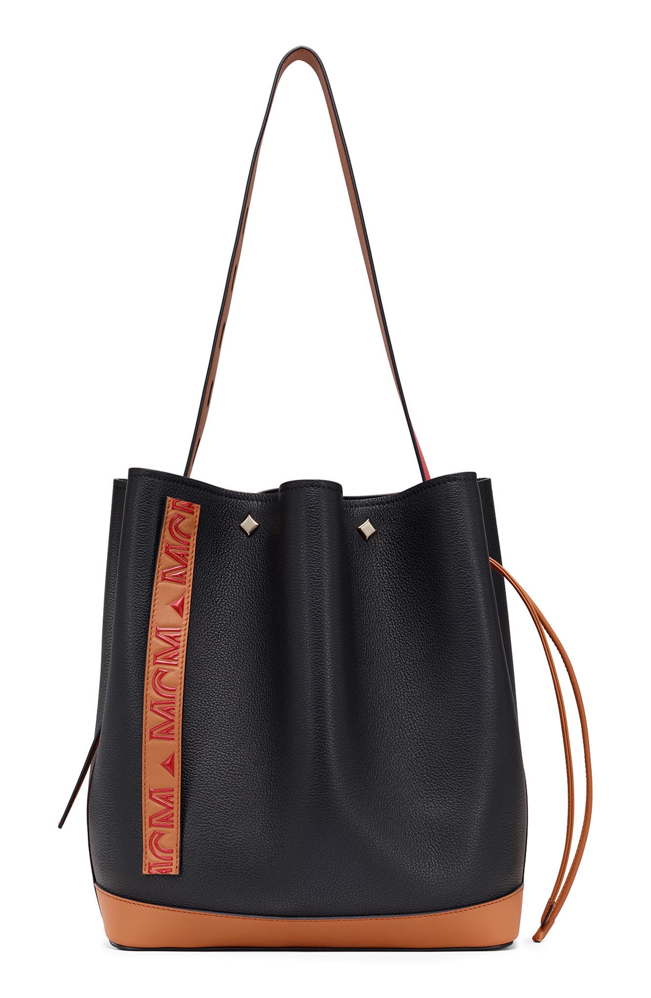 Medium Milano Leather Bucket Bag, Main, color, BLACK
