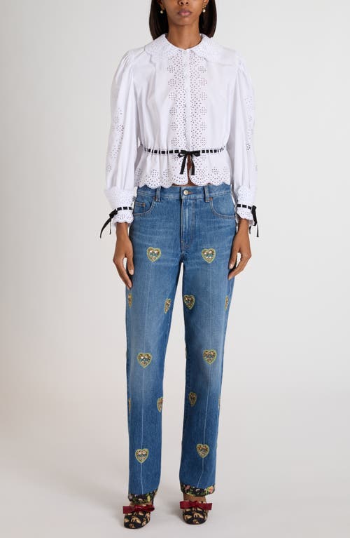 Valentino Garavani Heart Embroidered Denim Jeans In Blue