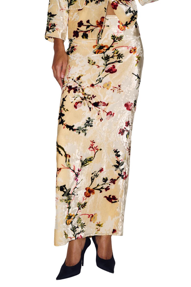 x Alexa Chung Carolyn Print Velvet Maxi Skirt, Main, color, FLORAL VELVET