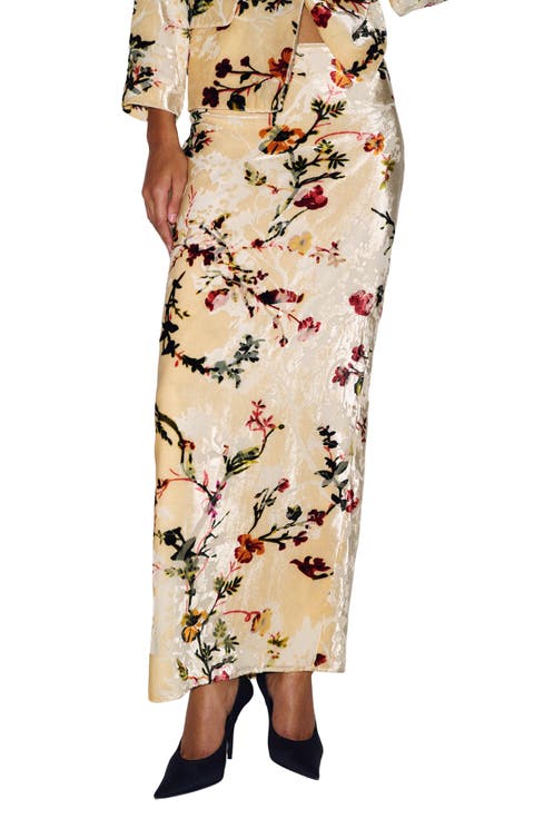 x Alexa Chung Carolyn Print Velvet Maxi Skirt