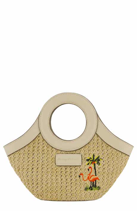 Tommy Bahama Mini Flamingo Embroidered Woven Tote Bag