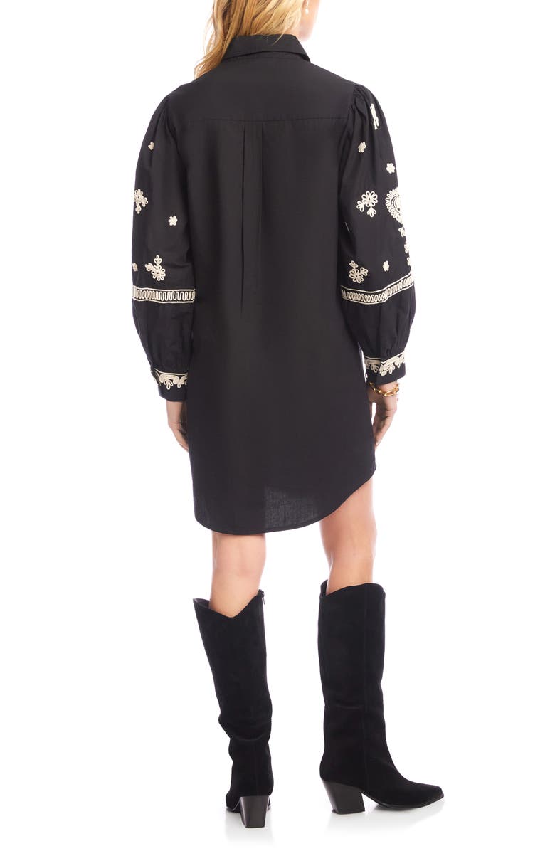 Karen Kane Embroidered Long Sleeve Cotton Shirtdress, Alternate, color, Black/ Tan