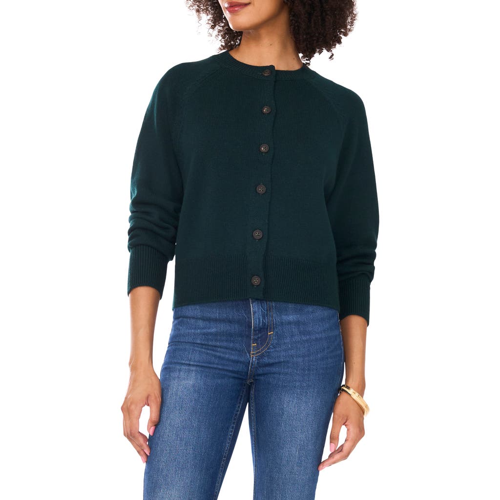 Vince Camuto Raglan Sleeve Crewneck Cardigan In Green