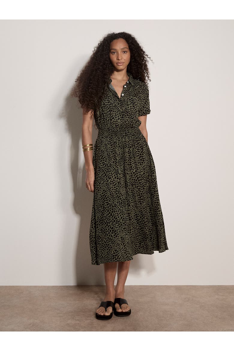 Mono Dense Spot Shirt Midi Dress, Main, color, Khaki