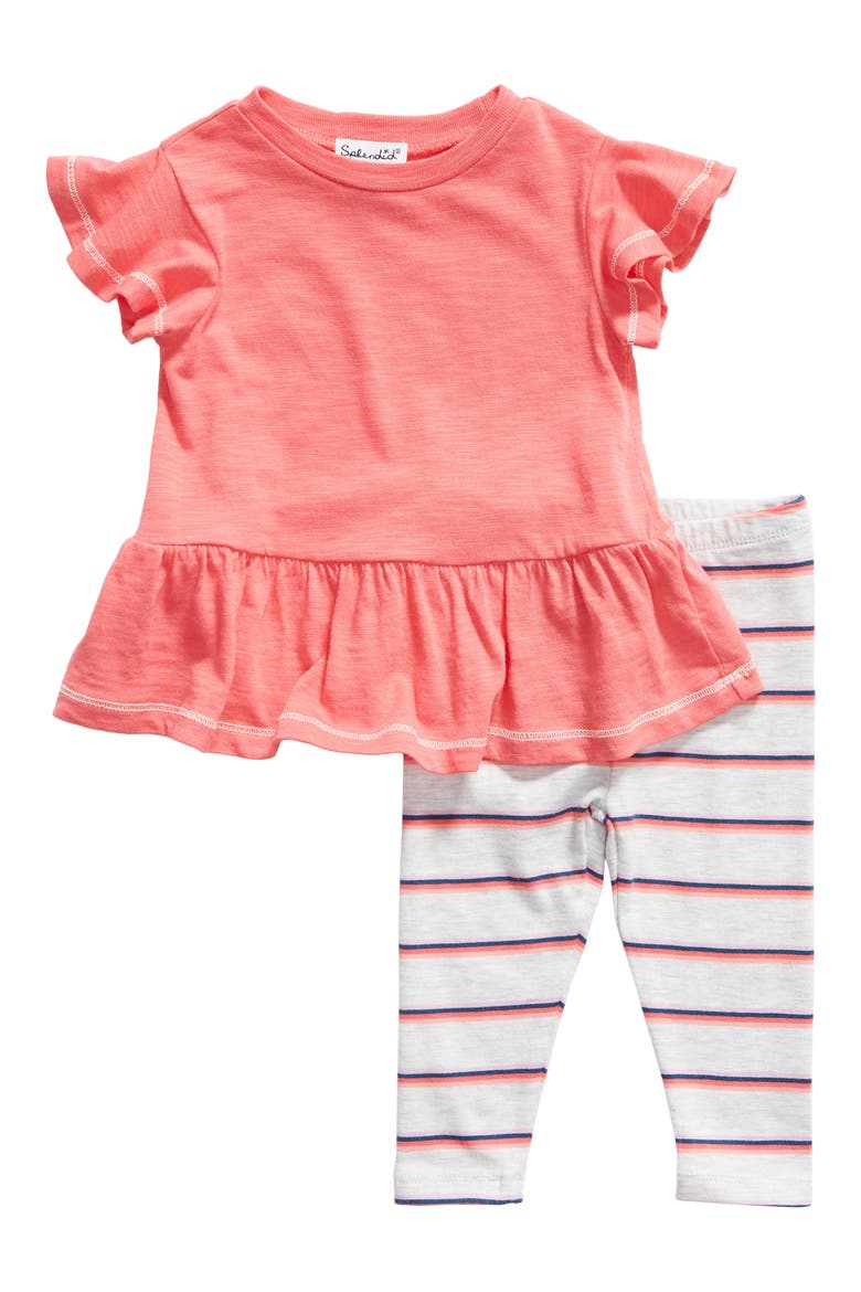 Peplum Top & Stripe Leggings Set, Main, color, SHANGRI LA ROSE