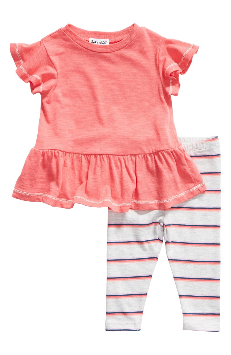 Splendid Peplum Top & Stripe Leggings Set, Main, color, 