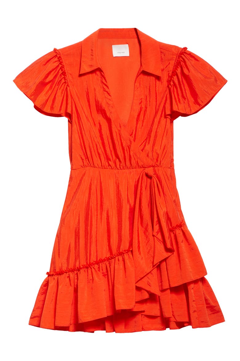 Lila Asymmetric Ruffle Taffeta Minidress, Alternate, color, CHERRY TOMATO
