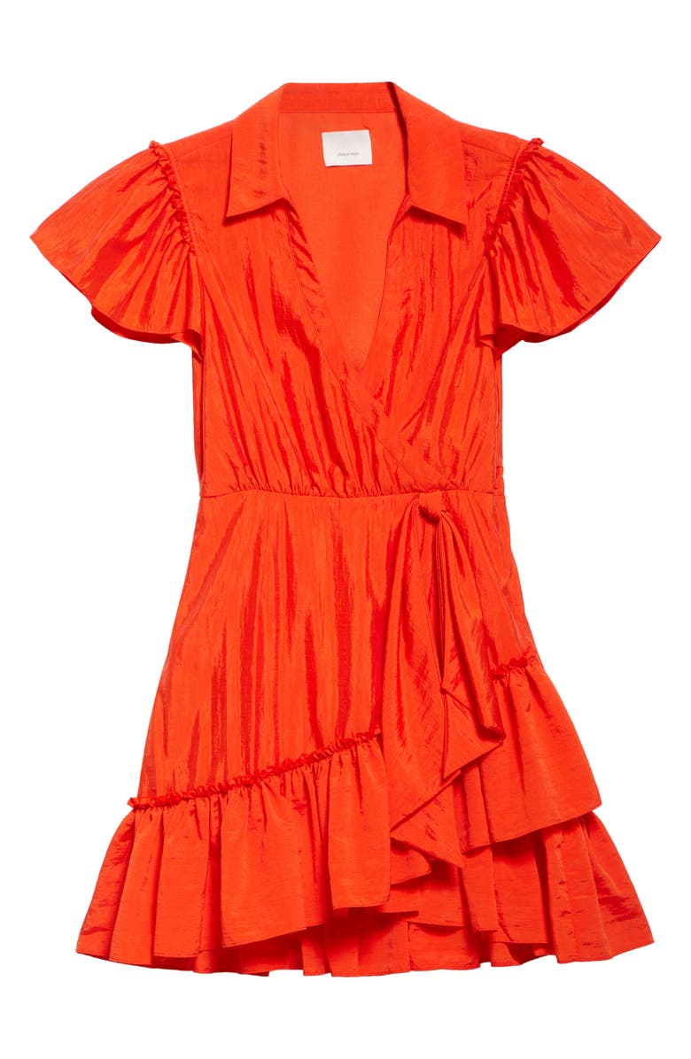 Cinq à Sept Lila Asymmetric Ruffle Taffeta Minidress, Alternate, color, Cherry Tomato