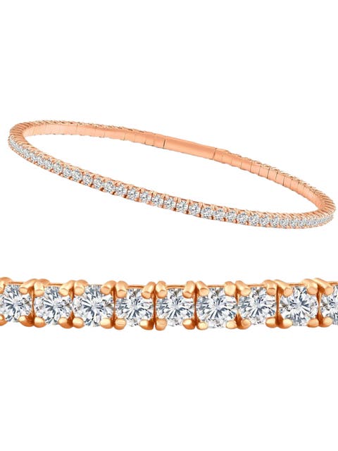 2 - 10Ct TW Flexible Diamond Bangle Tennis Bracelet Lab Grown 14k Gold