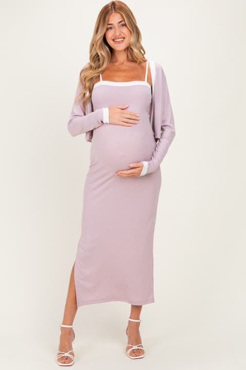 Color Block Sleeveless Fitted Dress Cardigan Set