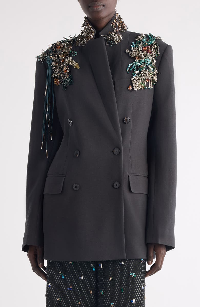 Dries Van Noten Bafya Embellished Wool Blazer, Main, color, Dark Grey