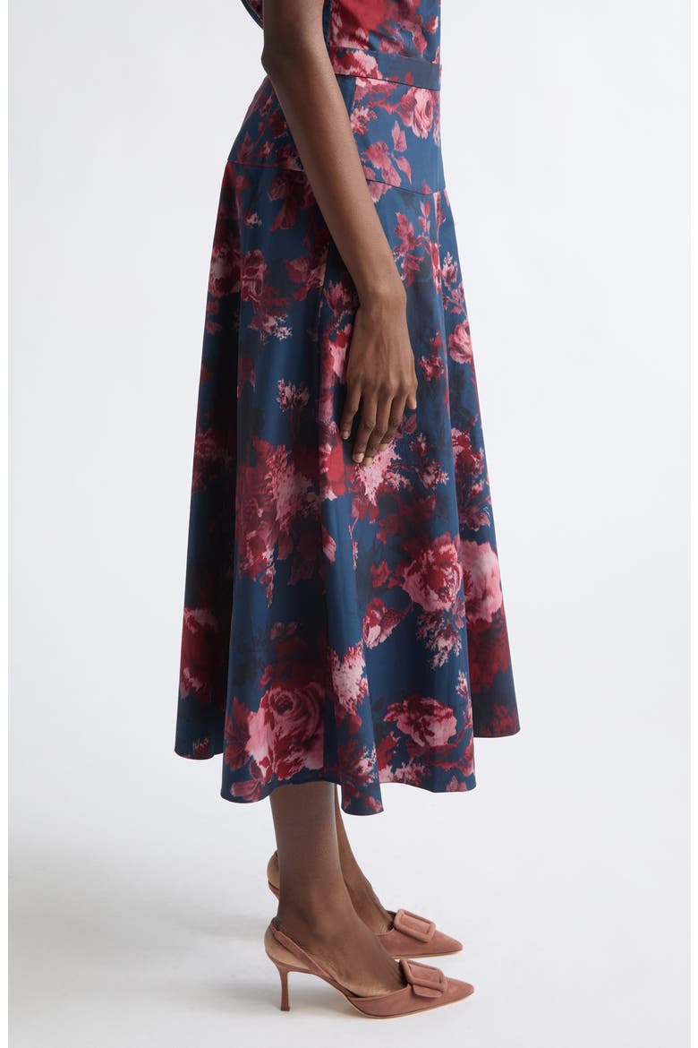 Floral Organic Cotton Poplin Midi Skirt, Alternate, color, FONTEYN ROSE NAVY