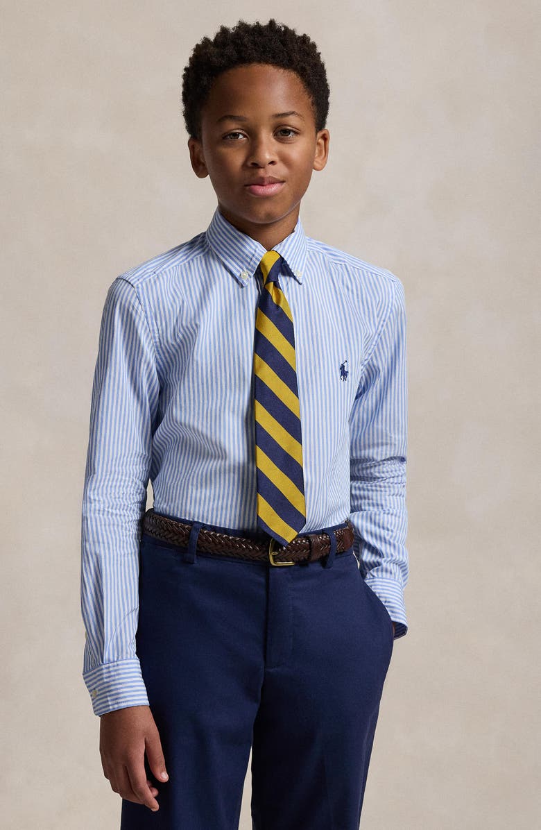 Polo Ralph Lauren Kids' Stripe Cotton Oxford Cloth Button-Down Shirt, Alternate, color, Light Blue/ White