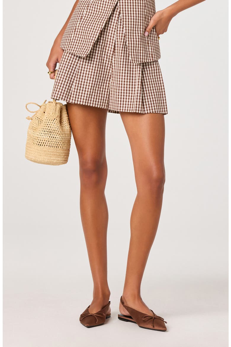 Preston Gingham Pleated Cotton Shorts, Main, color, BROWN CHECKER