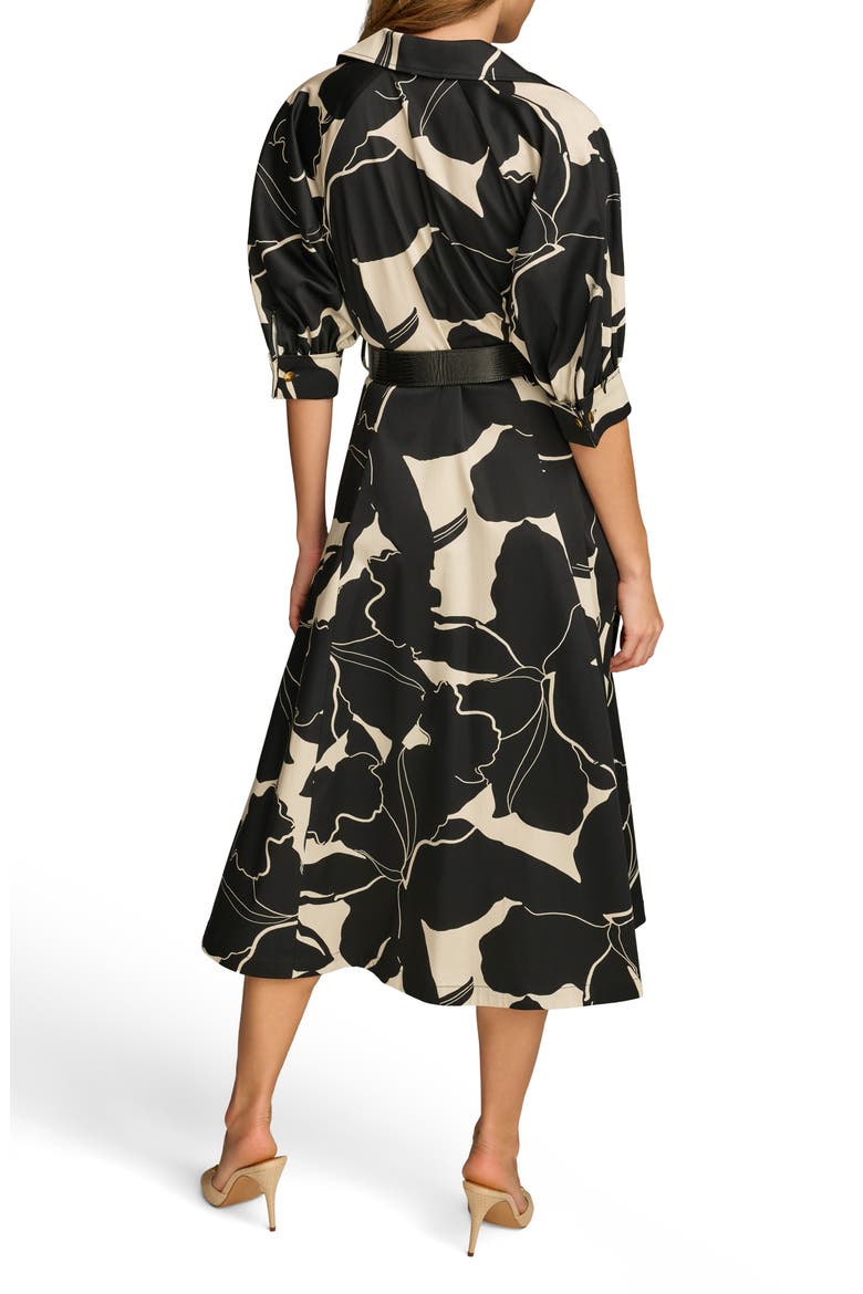 Floral Stretch Cotton Midi Shirtdress, Alternate, color, BLACK/ PARCHMENT