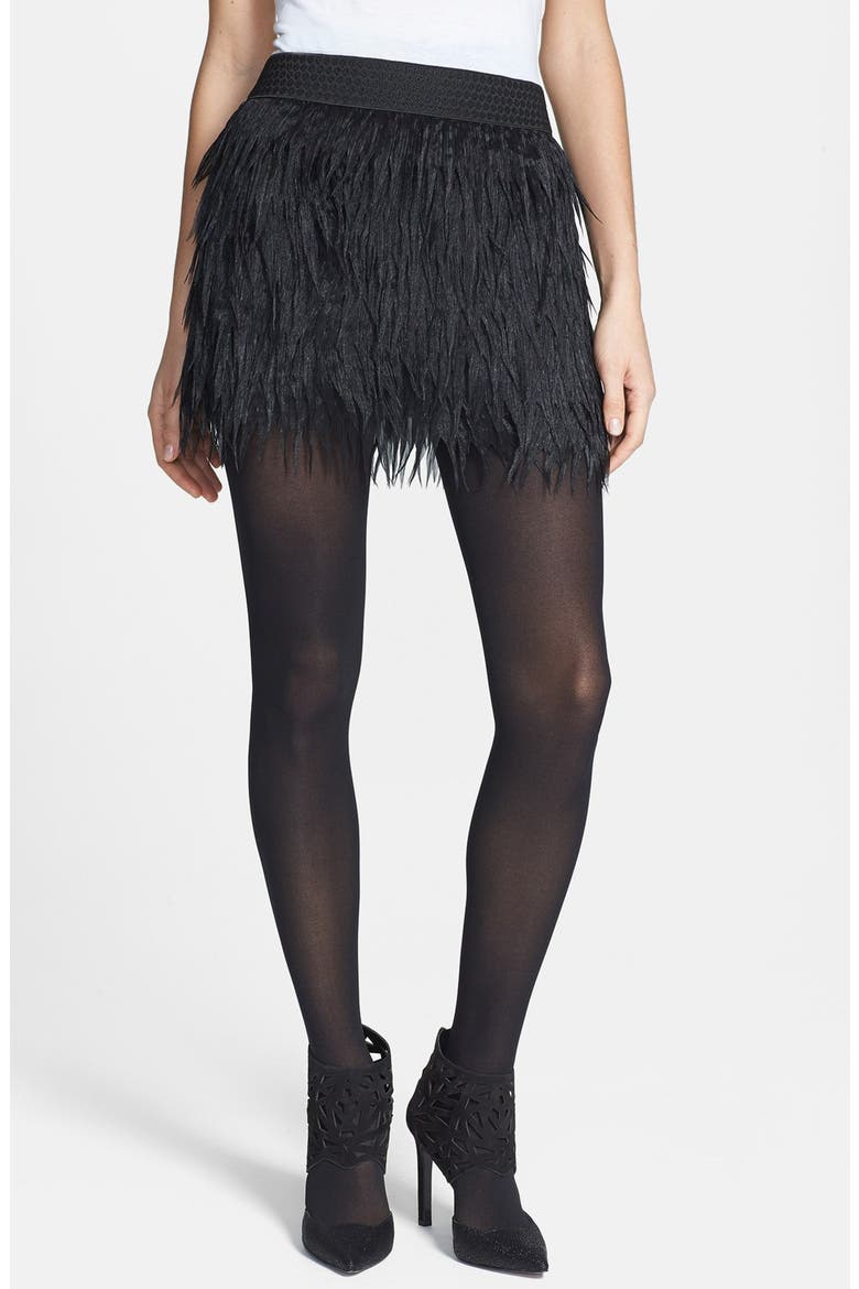 Faux Feather Miniskirt, Alternate, color, BLACK