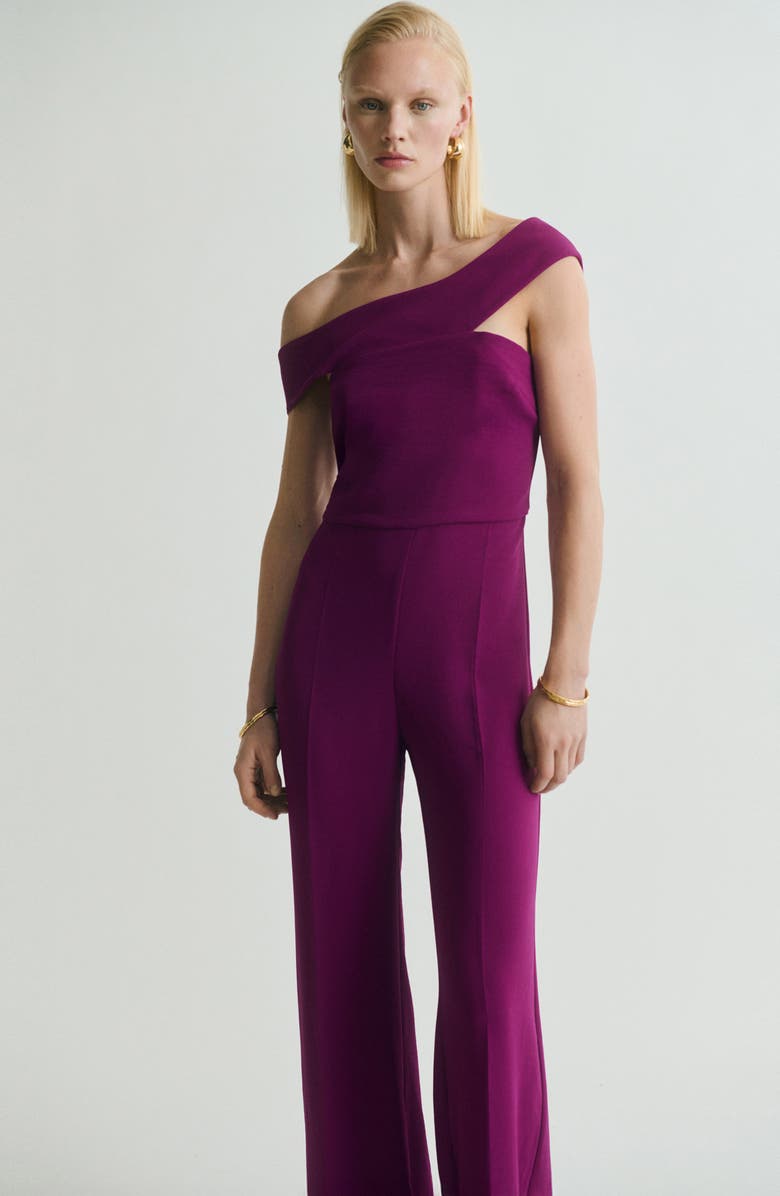 MANGO One-Shoulder Jumpsuit, Alternate, color, Purple