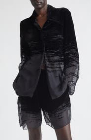 GRACE LING Glitch Devoré Velvet & Sheer Chiffon Button-Up Shirt
