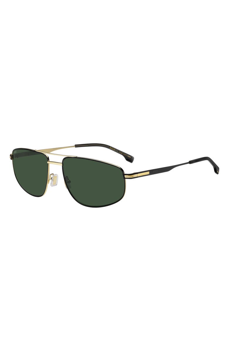 BOSS 60mm Navigator Sunglasses, Alternate, color, Matte Black Gold/ Green