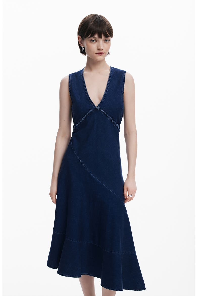 Sleeveless Asymmetric Hem Denim Dress, Alternate, color, BLUE