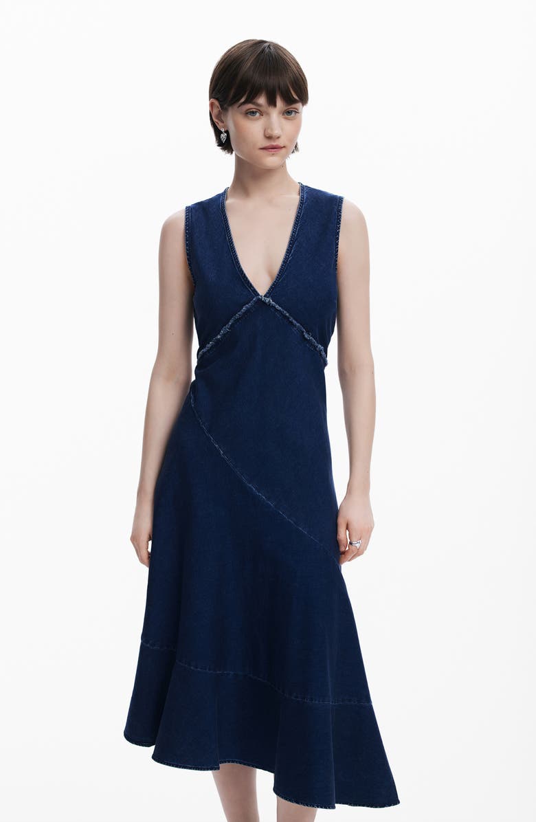 Desigual Sleeveless Asymmetric Hem Denim Dress, Alternate, color, Blue