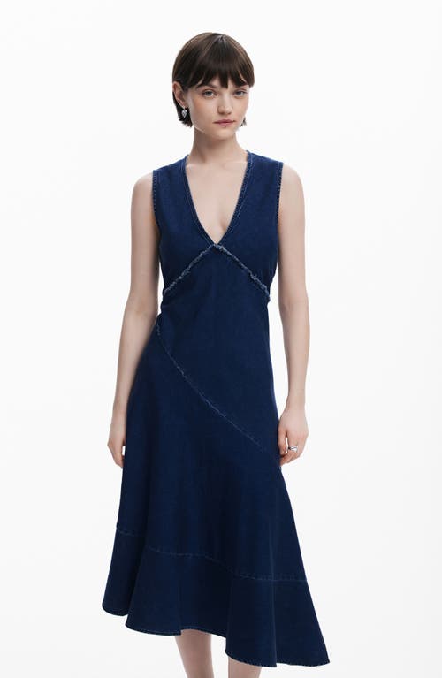 Desigual Sleeveless Asymmetric Hem Denim Dress In Blue